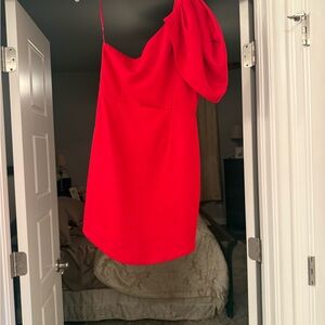 DO+BE Red Cocktail Dress with One-Shoulder Detail